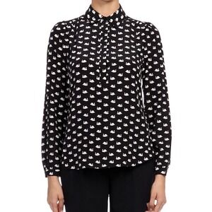 Kate Spade Black Swan Silk Long Sleeve Button Front Tunic Women's Shirt Sz S
